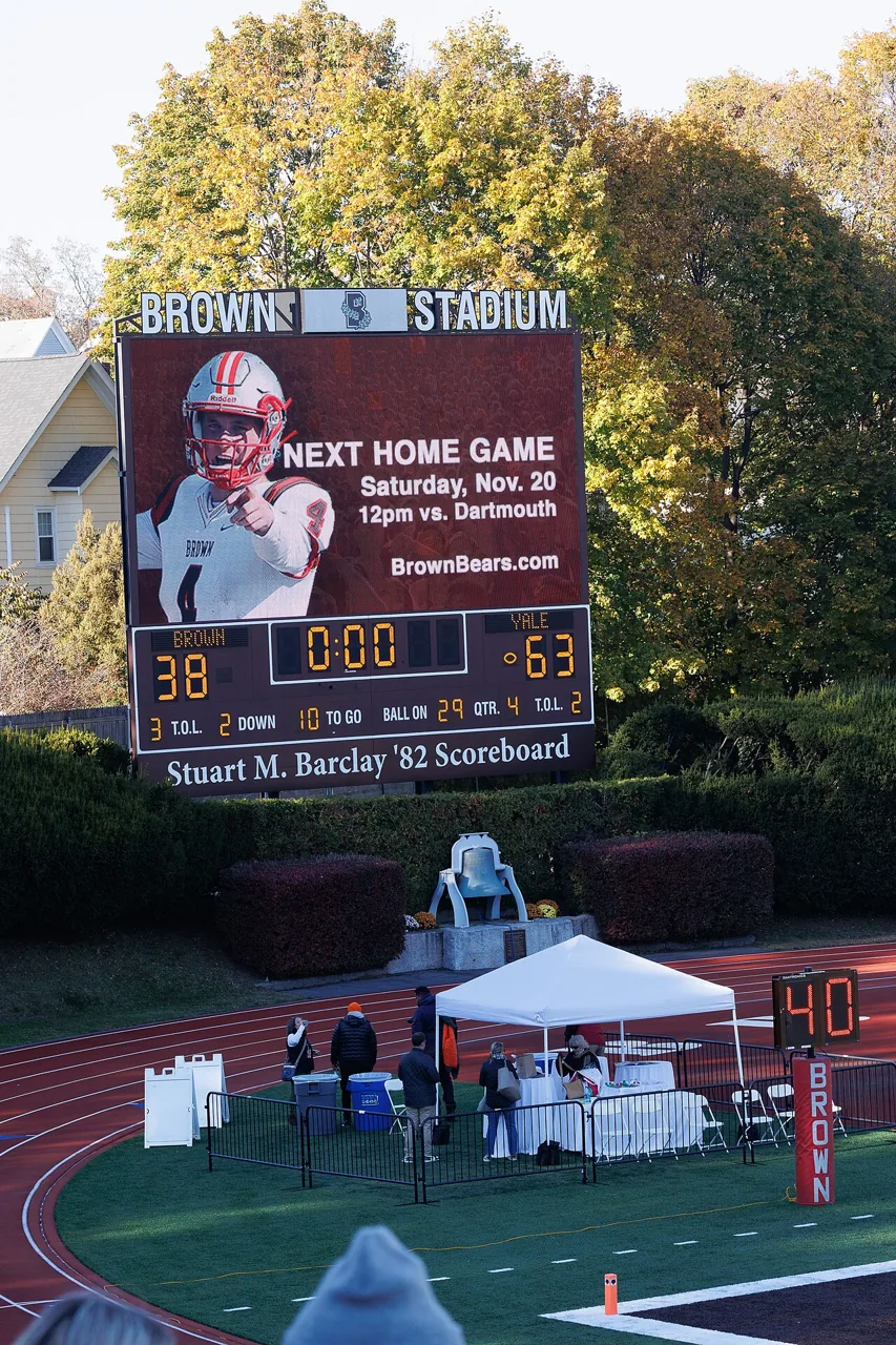 Brown Stadium scoreboard after the November 6, 2021 game against Yale