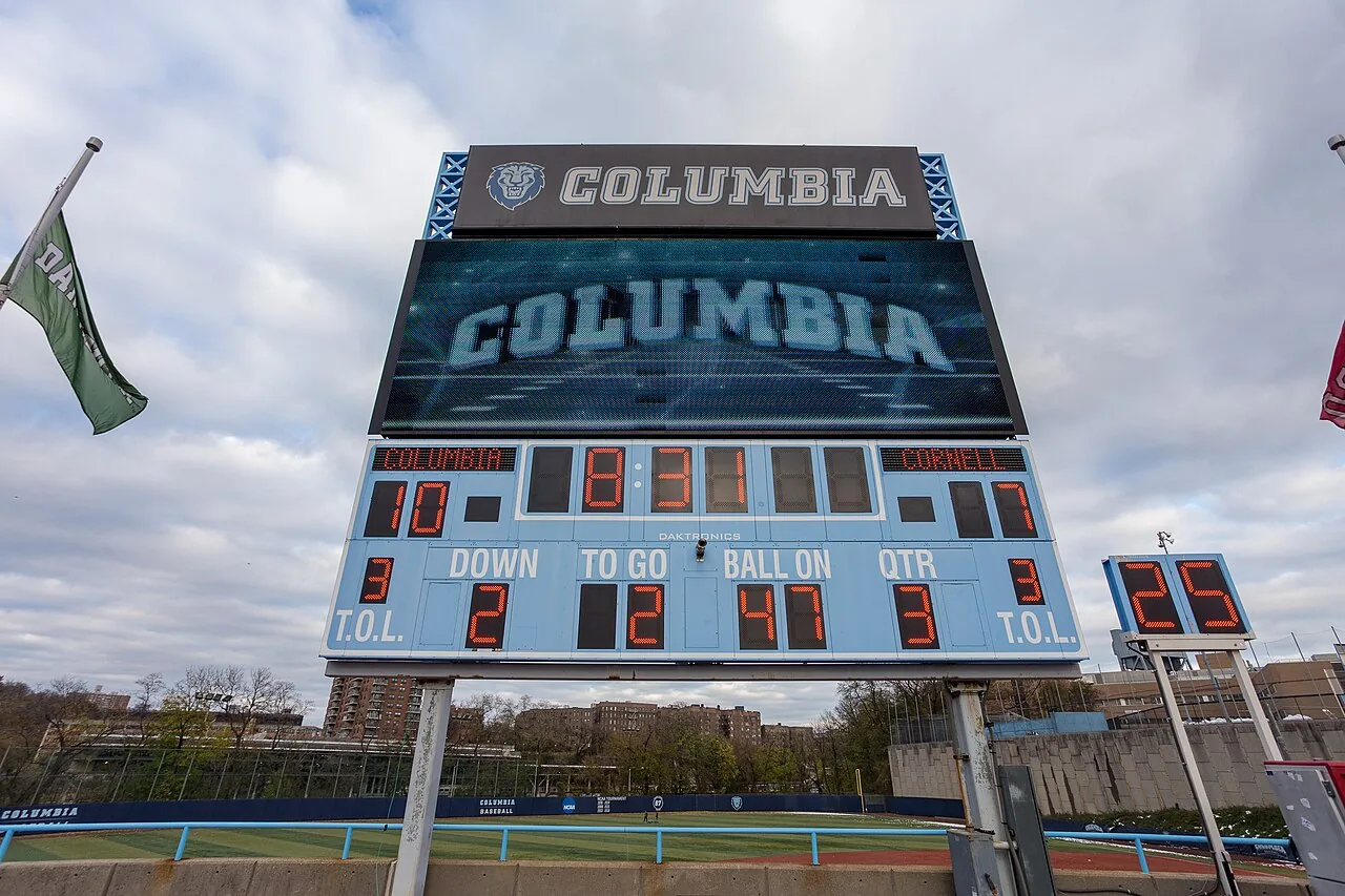 Football scoreboard at Columbia’s Wien Stadium