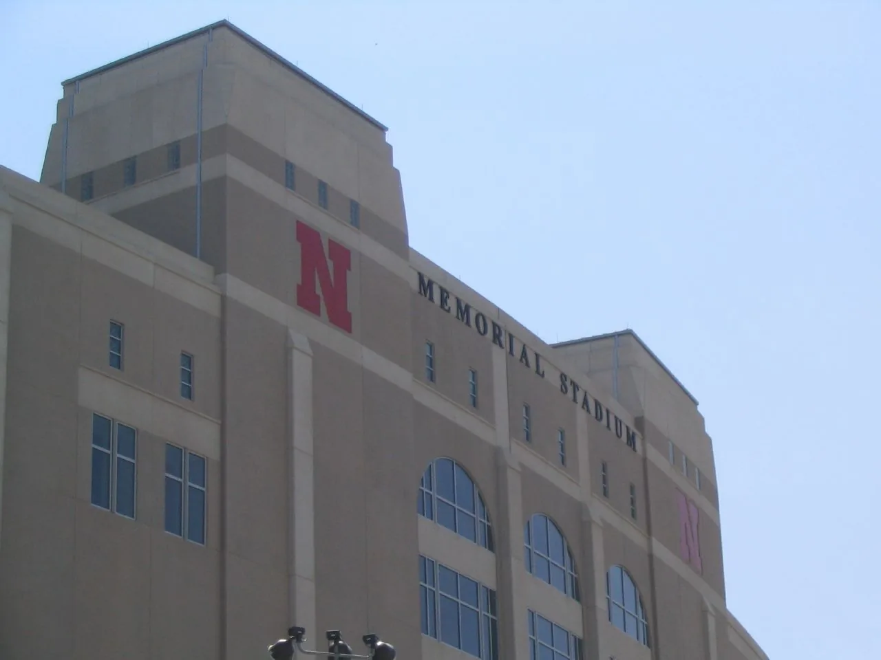 Exterior facade of Nebraska’s Memorial Stadium in Lincoln