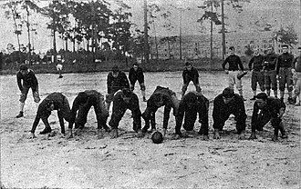 Vintage photograph of Florida football players in action during a classic era game