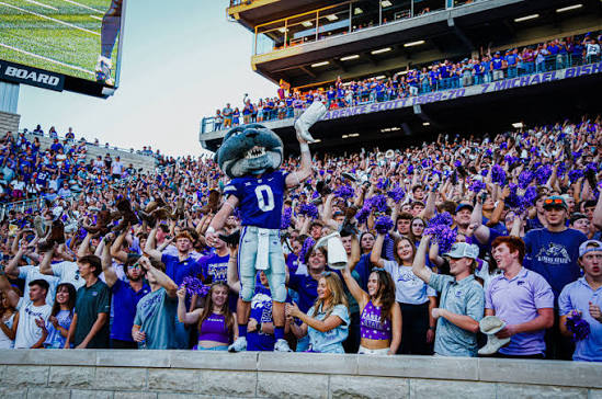 Kansas State Wildcats mascot celebrating with the crowd